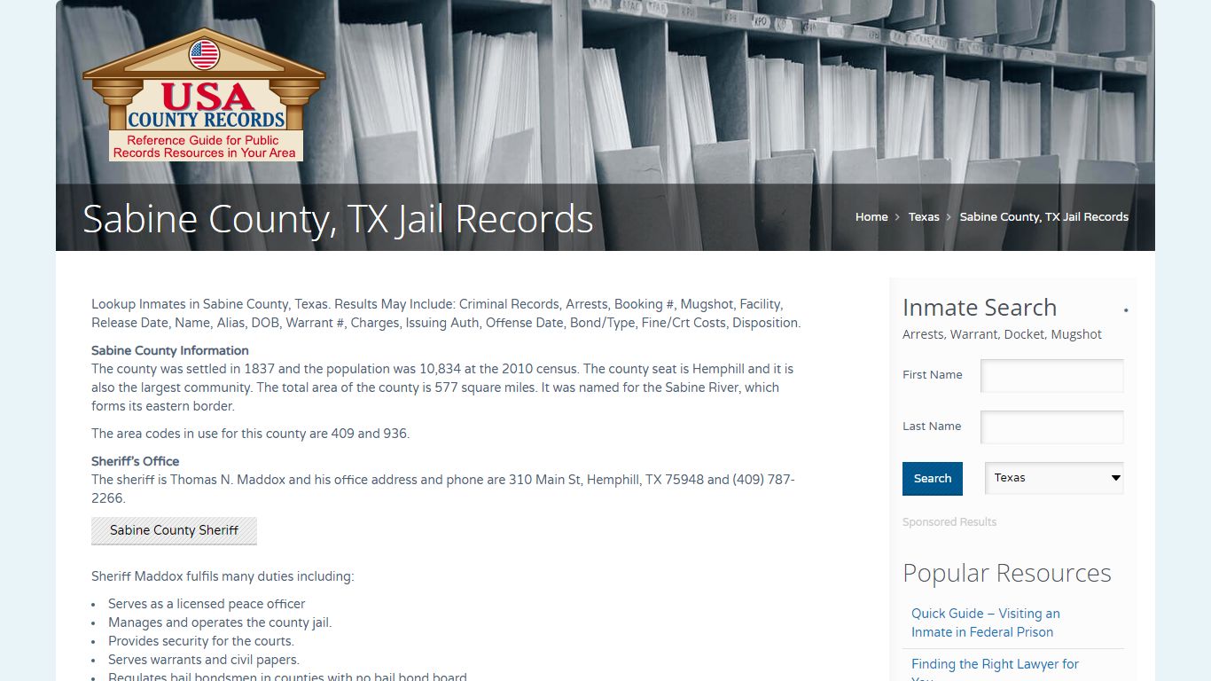 Sabine County, TX Jail Records | Name Search
