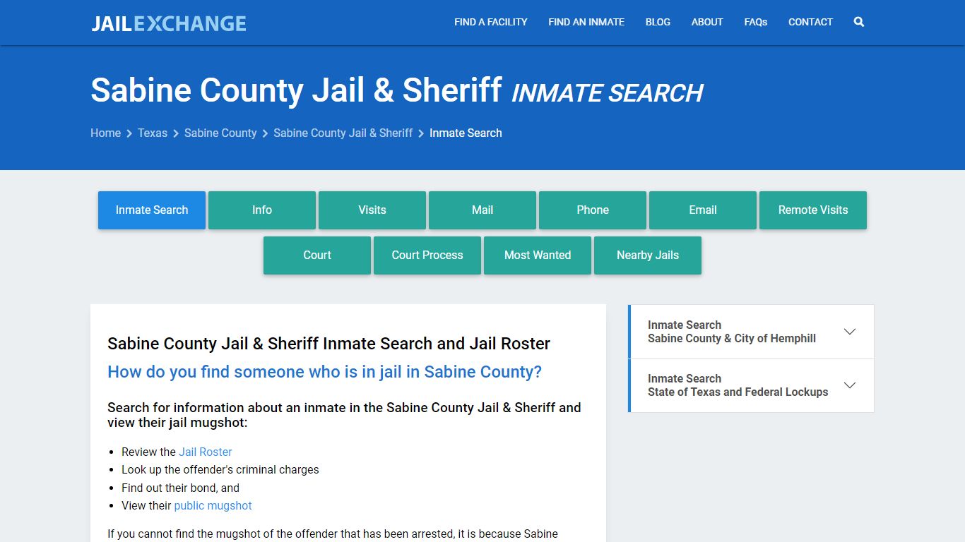 Inmate Search: Roster & Mugshots - Sabine County Jail & Sheriff, TX