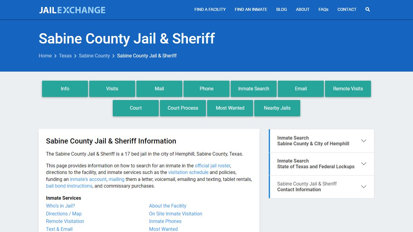 Sabine County Jail & Sheriff, TX Inmate Search, Information